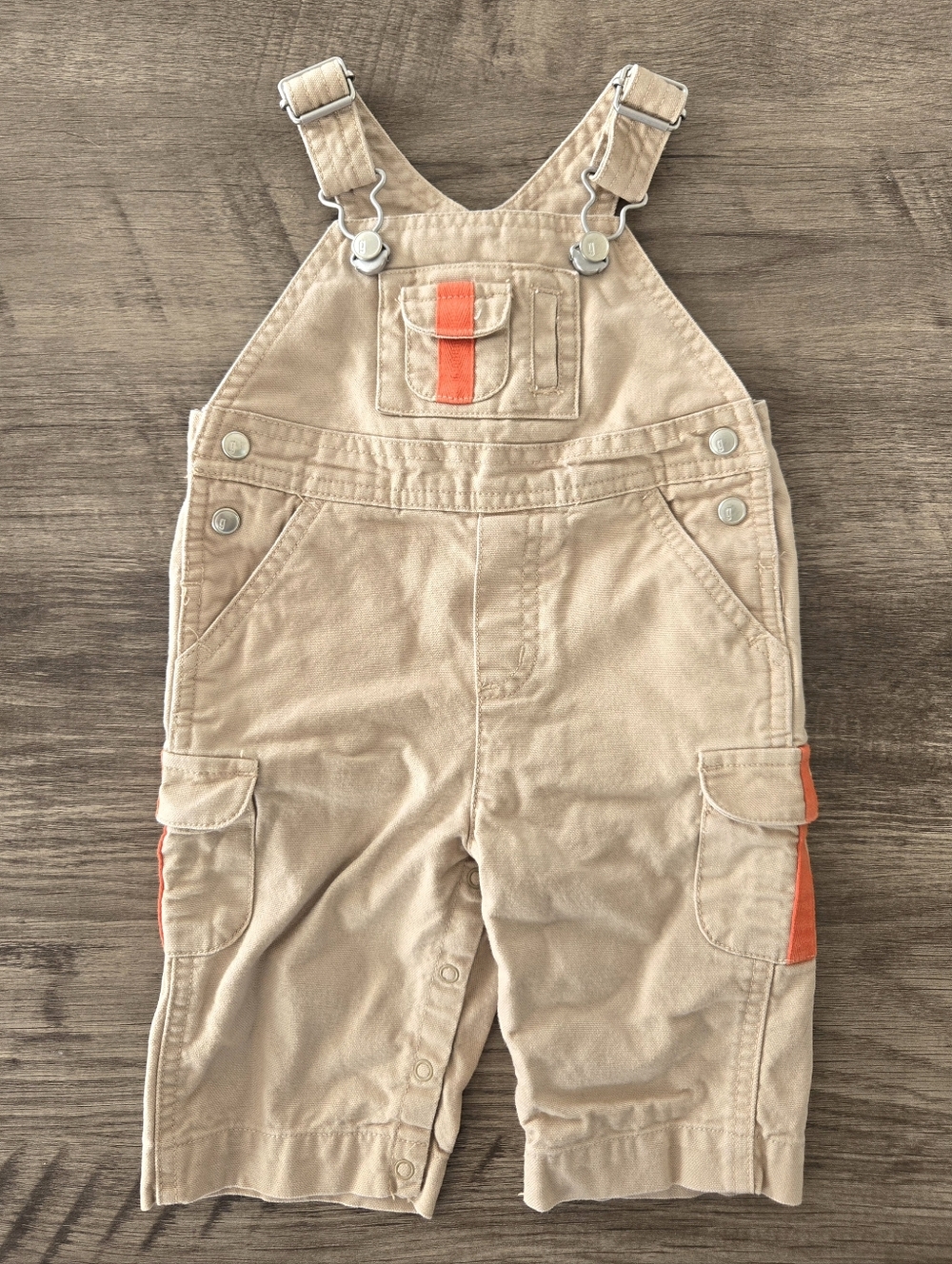 Vintage Gymboree Boy's Tan And Orange Overalls Size 3-6 Months